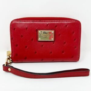 MICHAEL KORS‎ RED OSTRICH EMBOSSED WALLET/WRISTLET